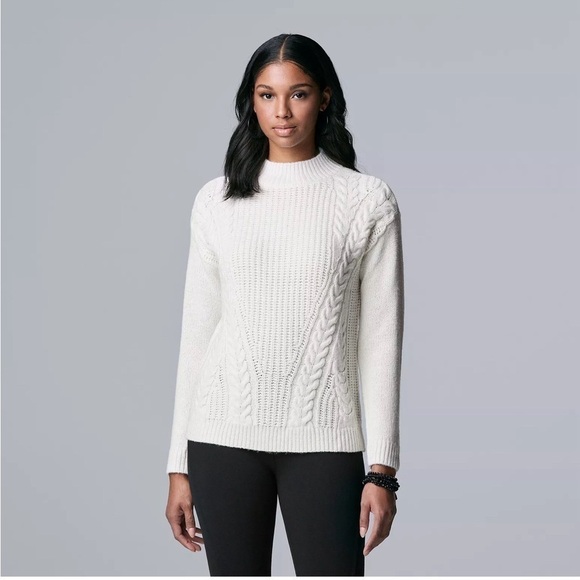 Simply Vera Wang Heavy Braided Cable Knit Sweater Cream Size M - Picture 3 of 7